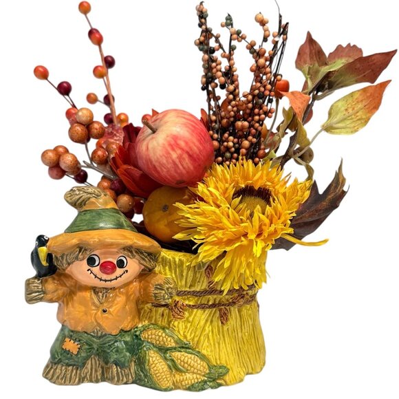 1950's Scarecrow and Wheat Head Vase/Planter Arrangement - Picture 1 of 15
